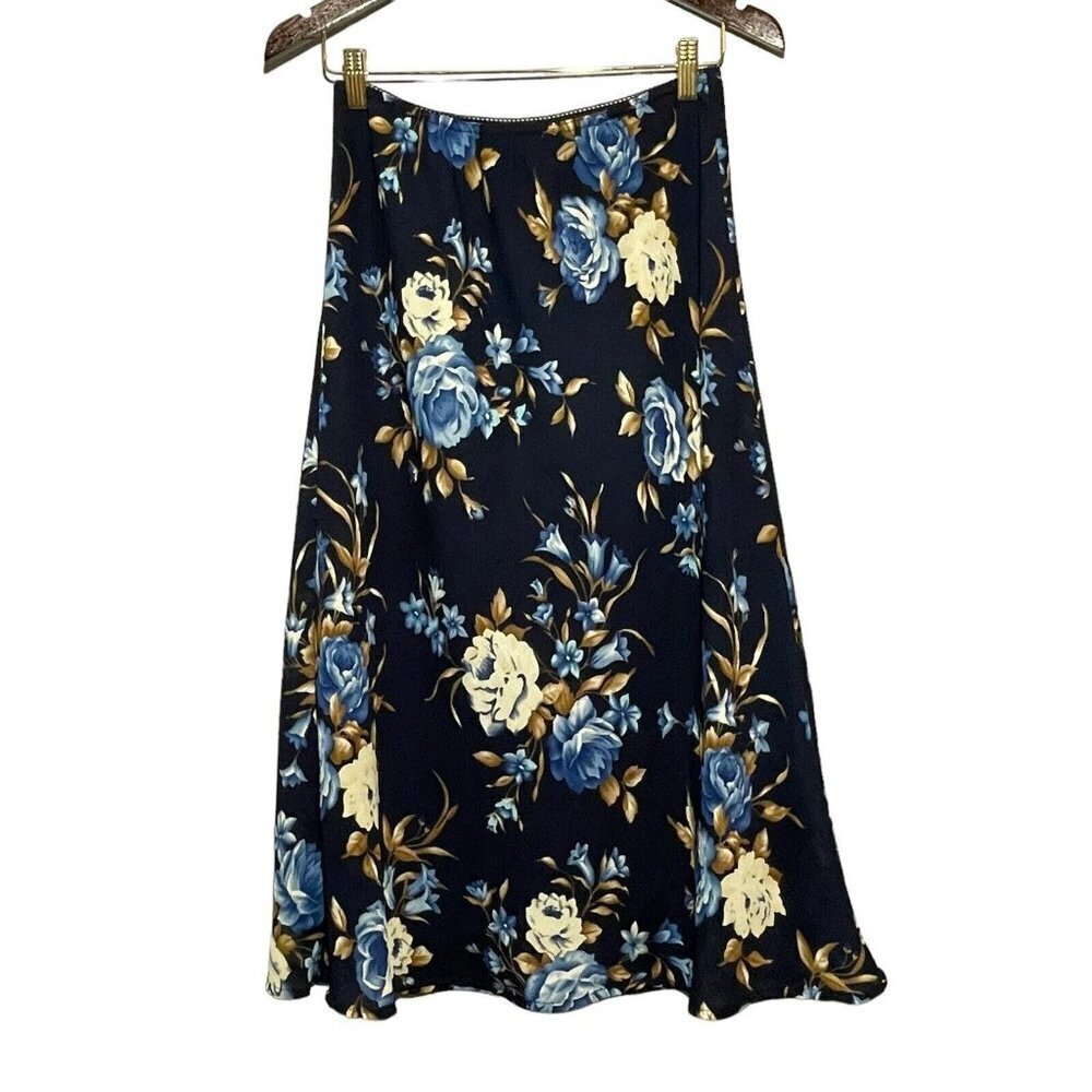 Vintage Cimmaron Skirt Flare Size 12  Ruffle Elastic Flower Spring Summer Casual